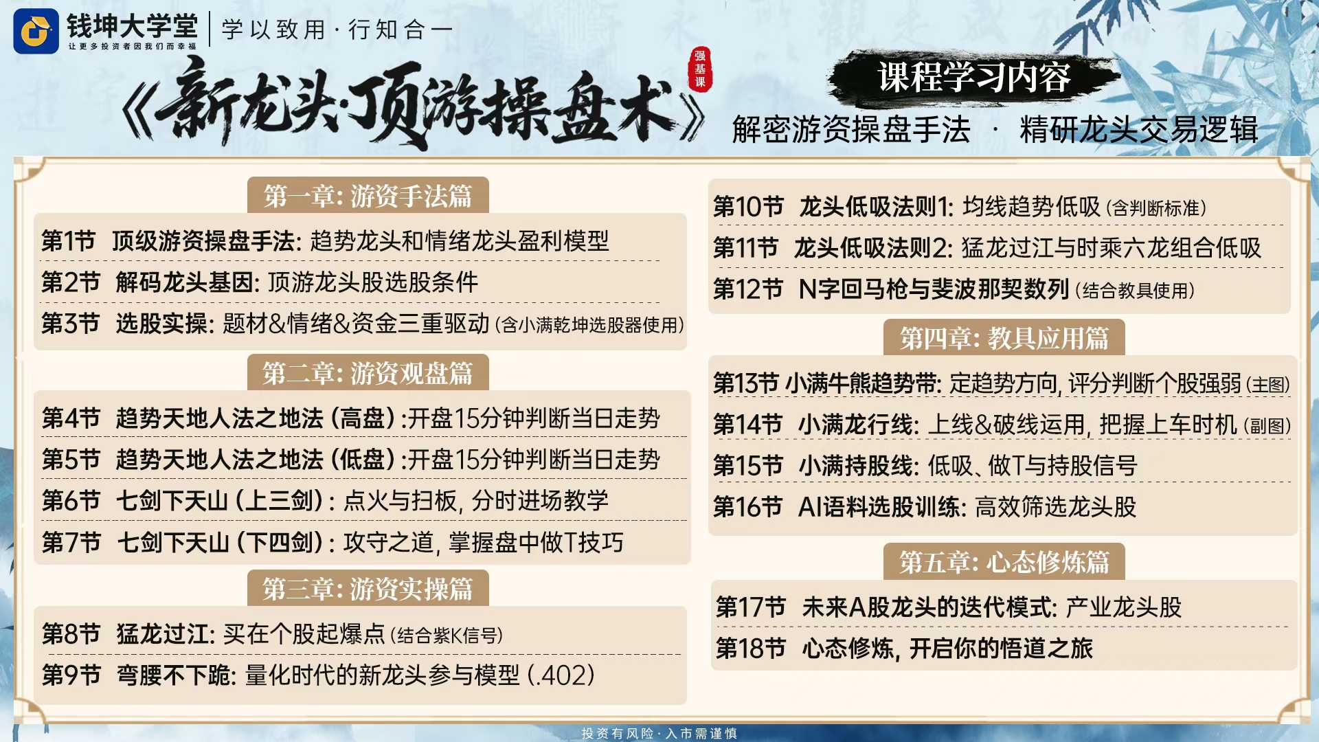 小满老师钱坤大学堂《新龙头·顶级操盘术》强基系统课+日报+小班课+指标-股神之家-股民成长集结地
